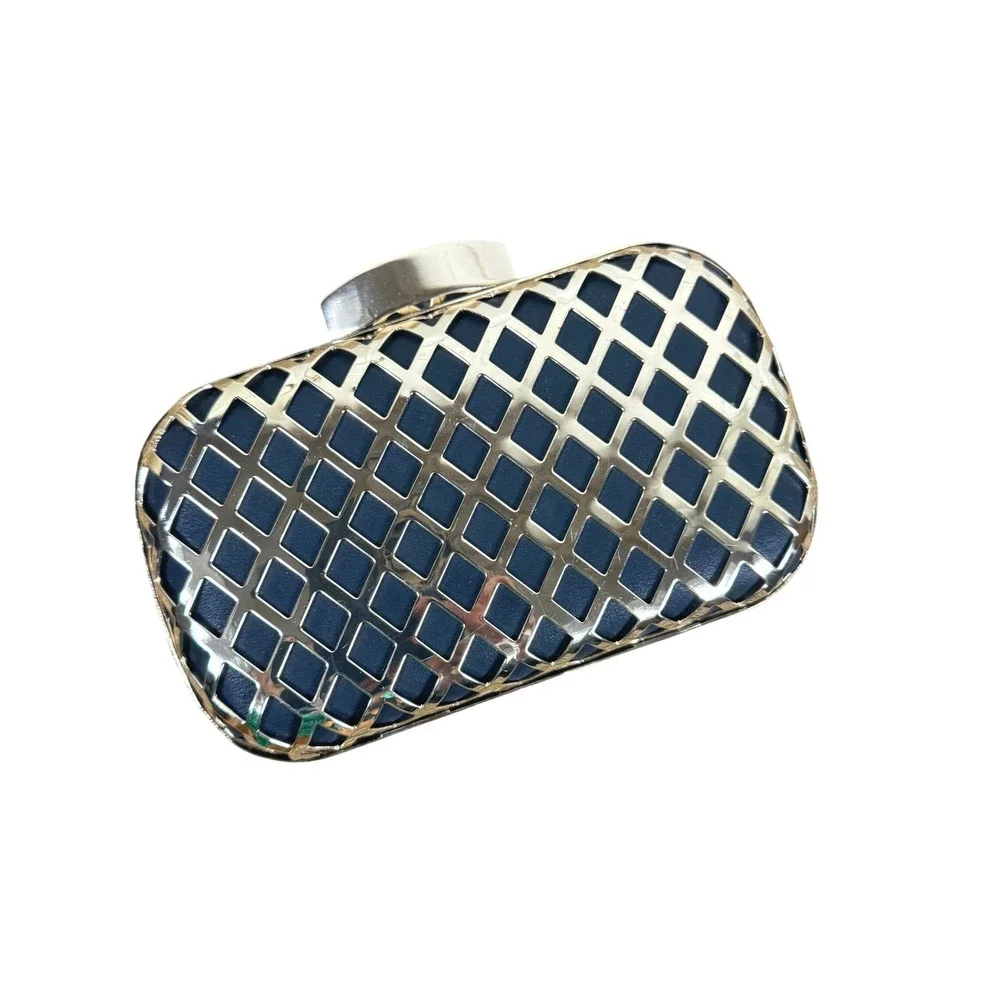 Black Gold Lattice Cage Box Clutch Evening Bag Hard Shell Glam Crossbody Chain